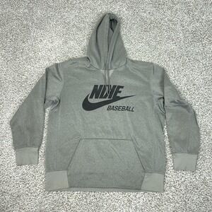 Nike Baseball Hoodie Mens XL Gray Pullover Sweatshirt Fleece Graphic Logo Sport